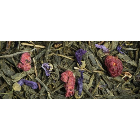 Fruity raspberry and violet green tea.