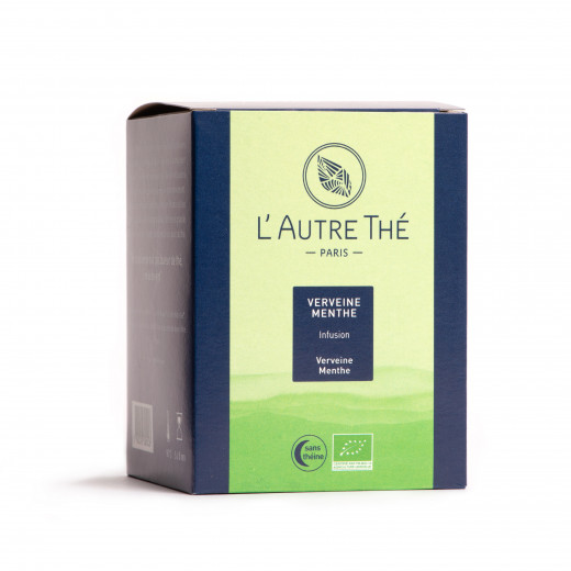 Organic mint verbena infusion in individual muslin bags. Organic mint verbena infusion in individual muslin bags.