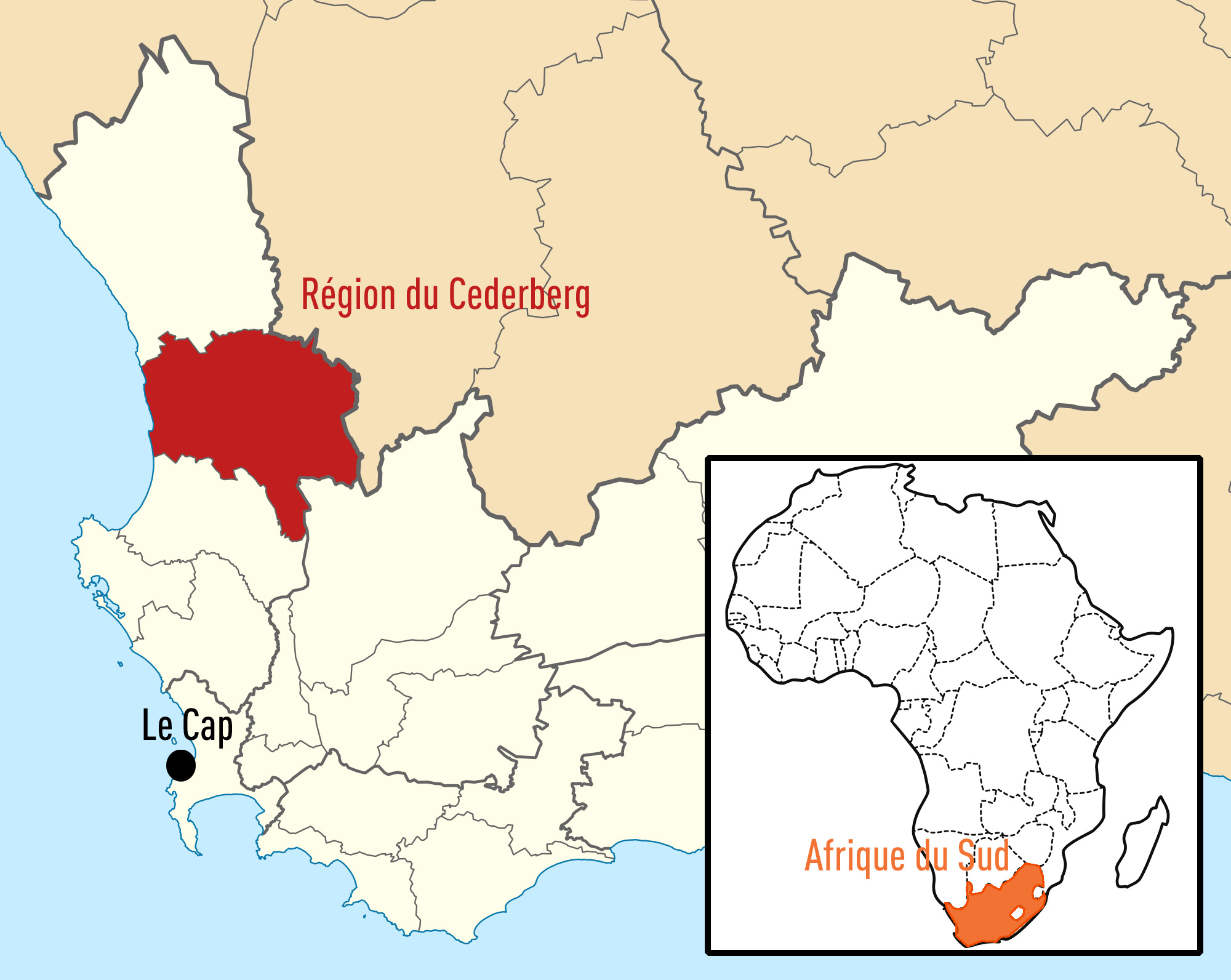 Localisation du Cederberg en Afrique du Sud